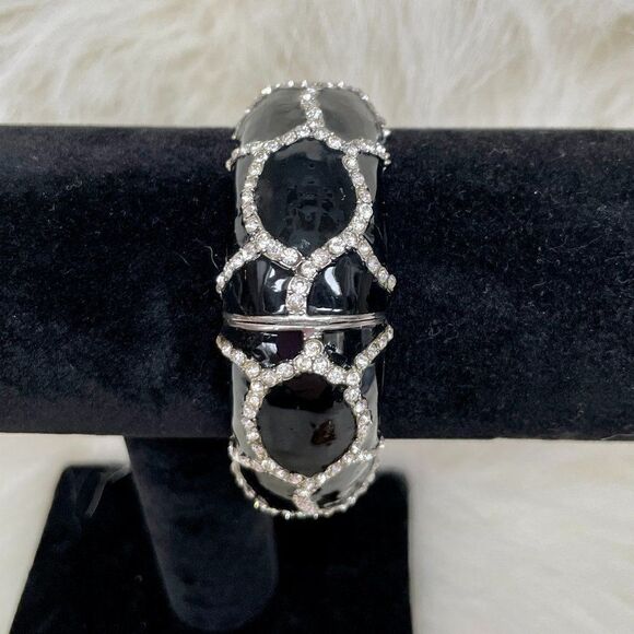 Black and Bling Hinged Cuff Bracelet #606 - Picture 5 of 7